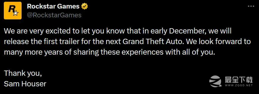 12月初R星将公布GTA新作预告